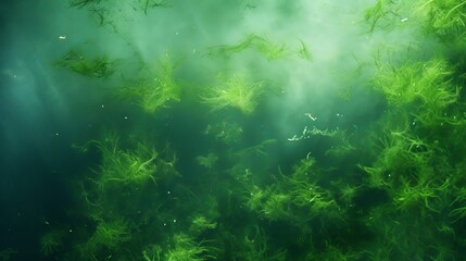Fototapeta na wymiar Seaweed underwater green background.