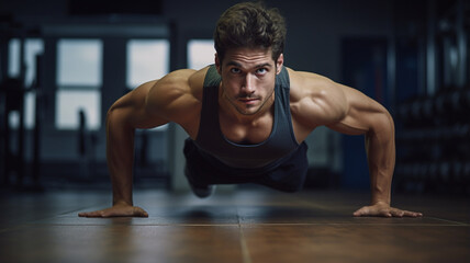 Obraz premium muscular man doing push - ups at gym