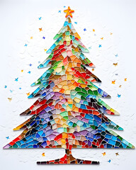 Minimal mosaic concept of Christmas. A beautiful tree on a white background
