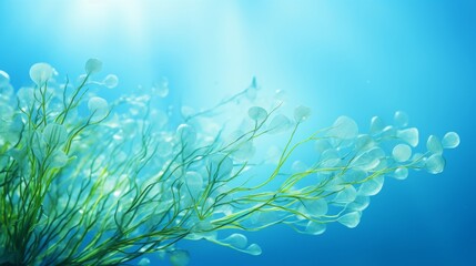 Fototapeta na wymiar Seaweed on blue background.