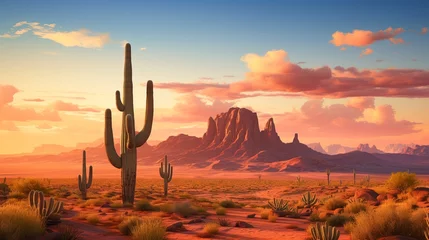 Fotobehang Warm oranje Desert landscape with cacti. Generation AI
