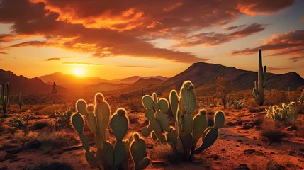 Rolgordijnen Desert landscape with cacti. Generation AI © MiaStendal