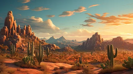 Fotobehang Arizona Desert landscape with cacti. Generation AI