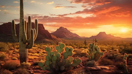 Deurstickers Desert landscape with cacti. Generation AI © MiaStendal