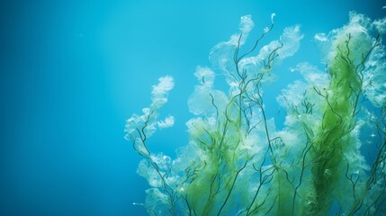 Fototapeta na wymiar Seaweed on blue background.