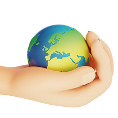 the world in your hands, hand hold globe 3d render