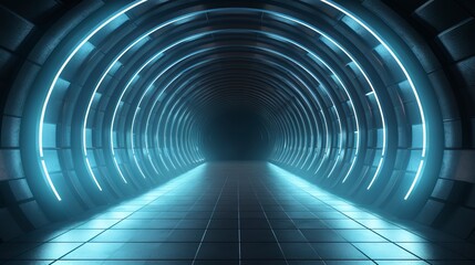 Futuristic tunnel, neon light. Generation AI