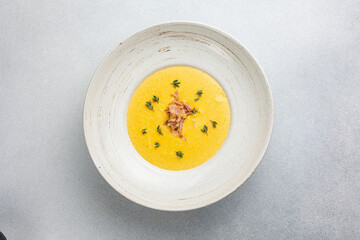 Pumpkin puree soup. Close up