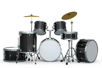Fotobehang Set of realistic drums with metal cymbals or drumset on white background © Vasyl Onyskiv