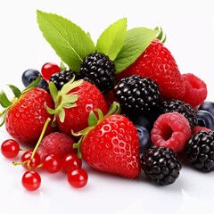Collage with a bunch of different berries isolated on white, AI generator
