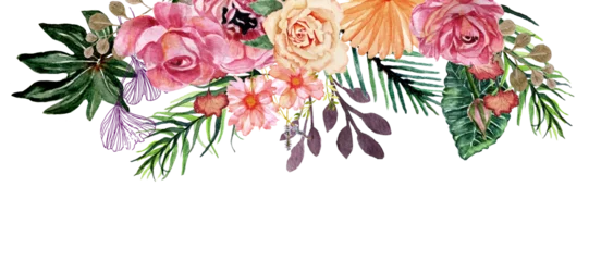 Tuinposter Banner con cornice floreale autunnale sulla parte superiore © sommaria