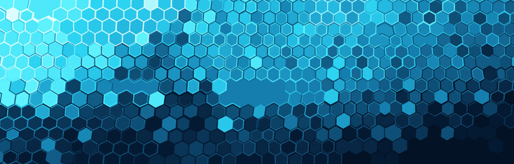 Perspective hexagons as geometric background. Abstract polygonal arrangement. Blue molecular background for health, medical or technical topics display.