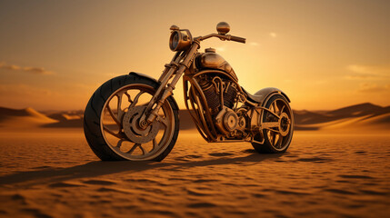 Obraz na płótnie Canvas Chopper bike in a desert, metal parts