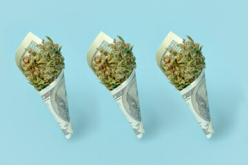 Cannabis buds wrapped in banknotes. Isolated - 676921547