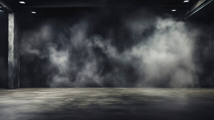 Dark concrete room, smoke. Generation AI