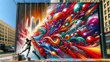 Dynamic Urban Mural Painting in Vivid Colors.Generative AI