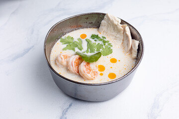 The shrimp soup. Close up