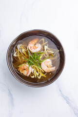 The shrimp soup. Close up