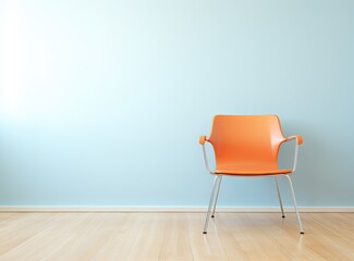 Orange Modern Chair on Hardwood Floor, Blue Wall