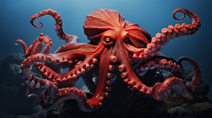Scary huge octopus underwater.