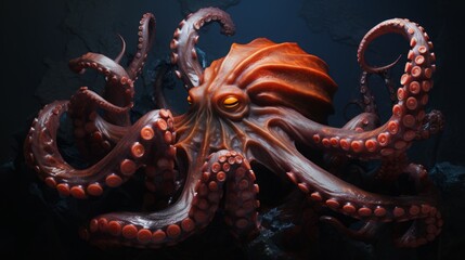 Obraz premium Scary huge octopus underwater.