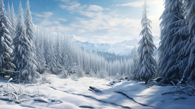 Snow avalanche in the winter mountains in the forest. Generation AI