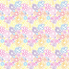 Seamless pattern with graphic colorful flowers. Bright abstract floral background.	