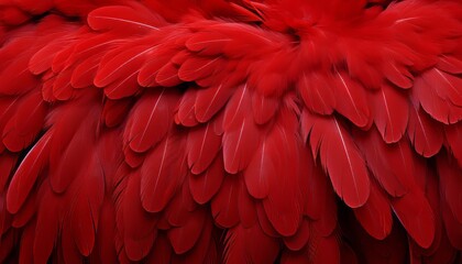 Obraz premium Vibrant red feathers texture background with intricate details of large bird feathers