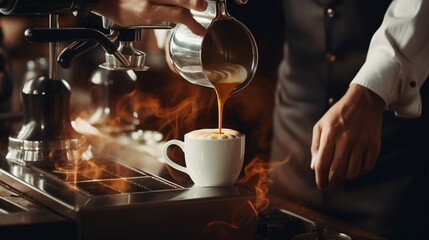 Fototapeta na wymiar Close-up of a barista preparing delicious coffee.Generative AI