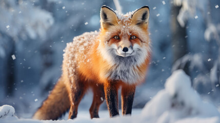 Obraz premium Red fox (Vulpes vulpes) in the winter forest