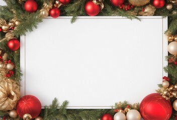 christmas frame with branches and balls