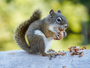 Squirrel shredding a pine cone