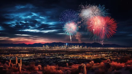 Foto op geborsteld aluminium Arizona Fireworks over Phoenix, Arizona