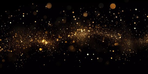 Dark background with golden glowing. Small gold particles on a black background. - obrazy, fototapety, plakaty