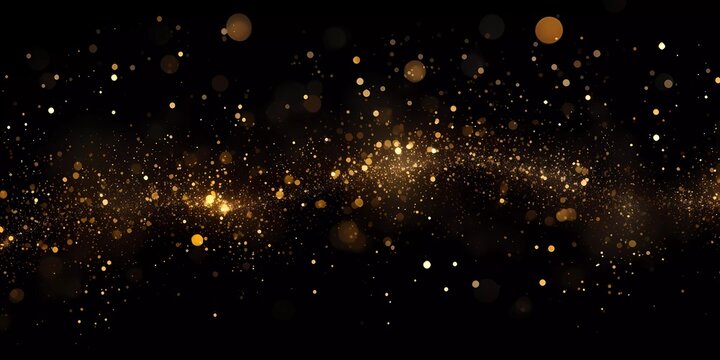 Dark background with golden glowing. Small gold particles on a black background.