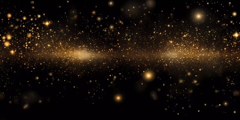 Dark background with golden glowing. Small gold particles on a black background.