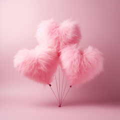Pink Heart shaped fur ostrich feather balloons bunch