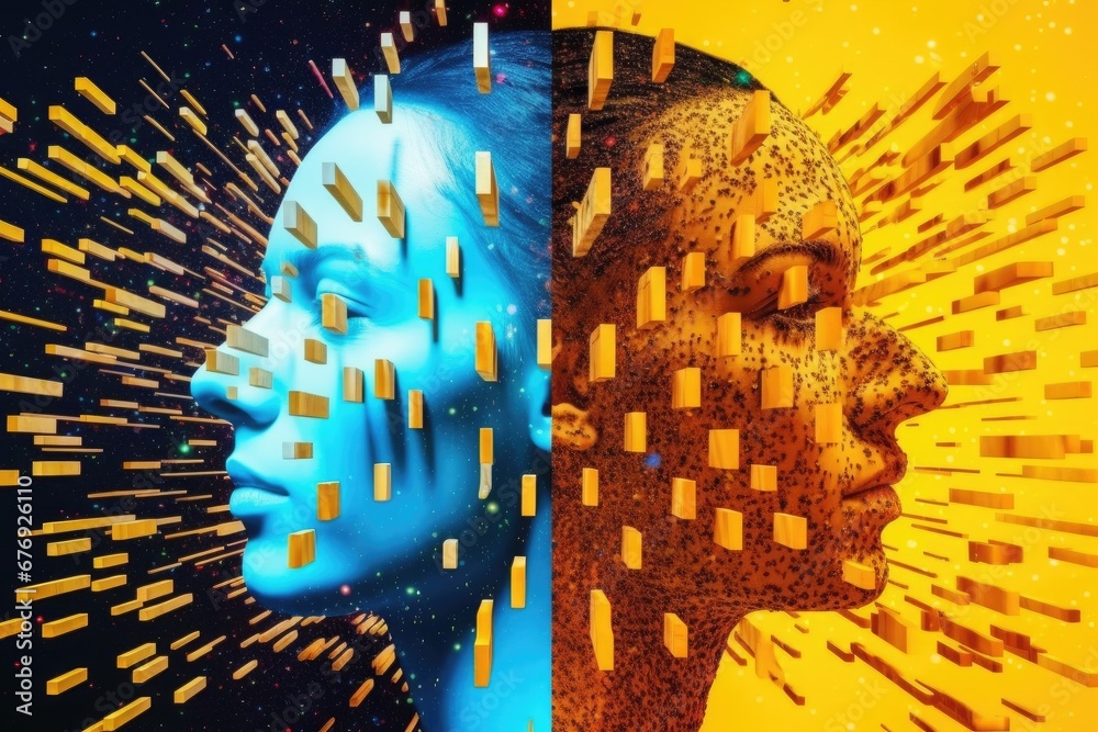 Poster abstract head with binary code