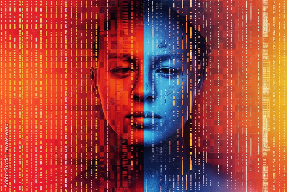 Aufkleber abstract bipolar head and binary code