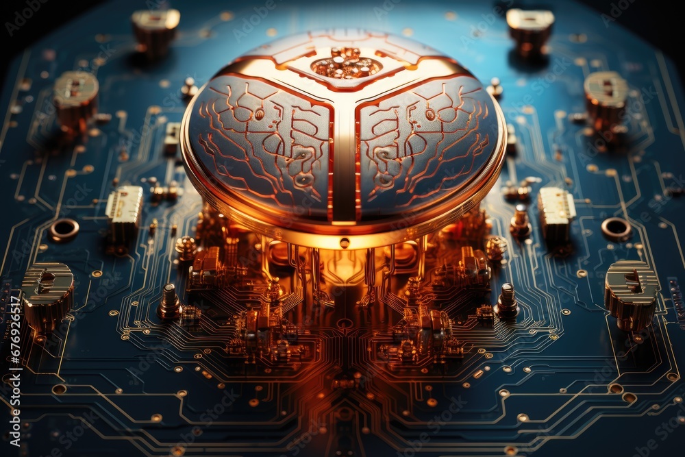 Aufkleber Futuristic Concept of a Brain Interface with Circuit Board.