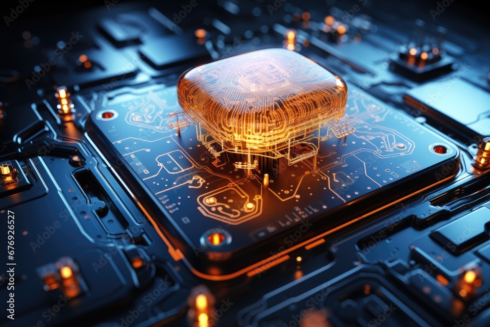 Aufkleber Futuristic Concept of a Brain Interface with Circuit Board. Microchip for brain