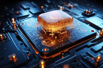 Futuristic Concept of a Brain Interface with Circuit Board. Microchip for brain