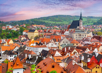 Cesky Krumlov cityscape in Bohemia, Czech Republic