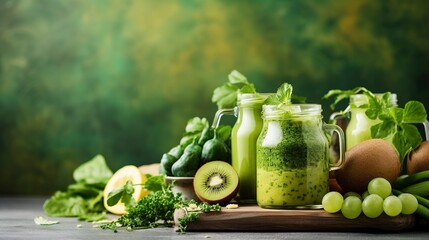 Green fruit and vegetable detox juice. Generation AI - obrazy, fototapety, plakaty