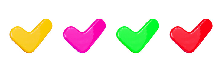 3d set check mark icon. Cartoon style. Stock vector illustration on isolated background..