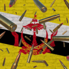 Falling Bullets in front of Brunei flag