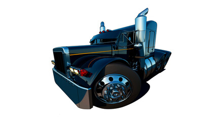 Cartoon car. Black cartoon car on a  transparent background. Classic American cargo truck. 3D render.