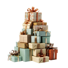 Obraz premium Watercolor pile of colorful christmas presents, white background