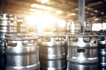 aluminum beer kegs, finished goods warehouse of the brewery