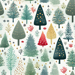 Seamless Christmas Gift Wrapping Paper Texture Repeatable Pattern Tiled Decorative Wallpaper Design Colorful Tree Xmas Vector Illustration